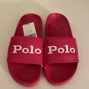Polo by Ralph Lauren Shoes | Polo Ralph Lauren Pink Cayson Slide | Color: Pink/White | Size: 6b | Nerick16's Closet